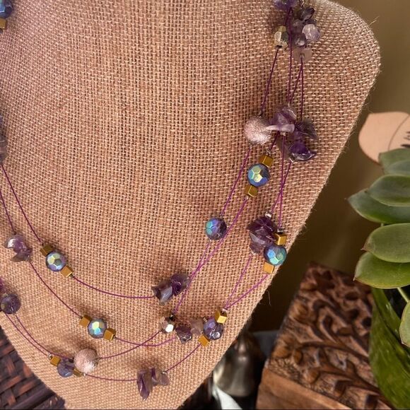 Natural Amethyst Multi Bead Wired Tiered Necklace - Picture 2 of 7